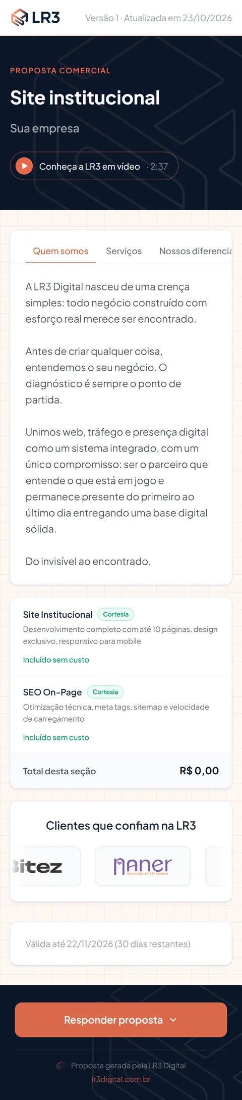 Sistema de propostas · LR3 Digital no celular