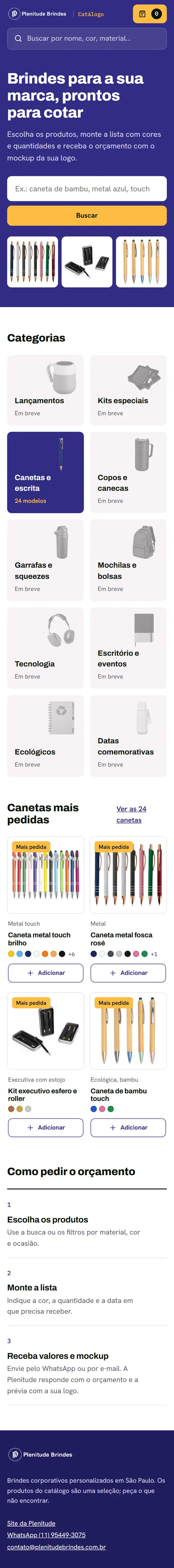 Catálogo com lista de orçamento · Plenitude Brindes no celular